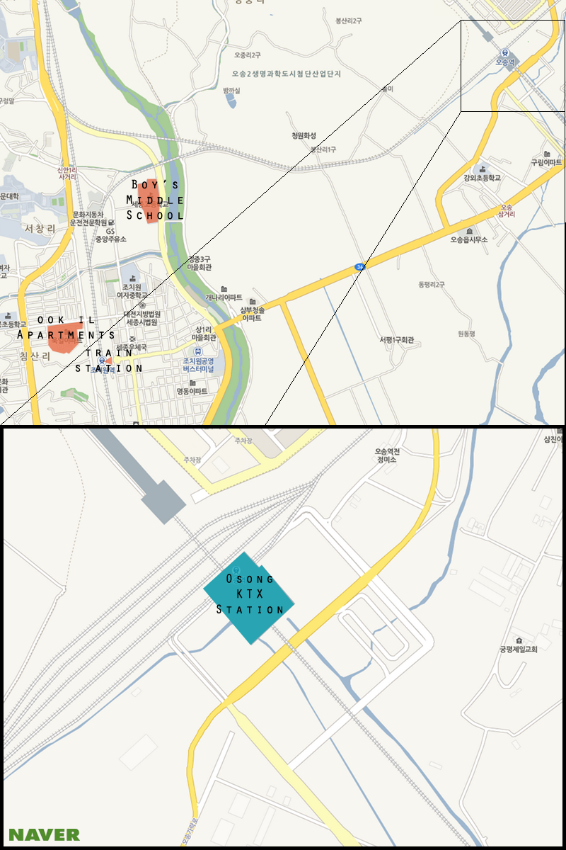 Here is a map of Jochiwon with Osong KTX Station highlighted.  (Michael Thayer/ The Sejong Dish)